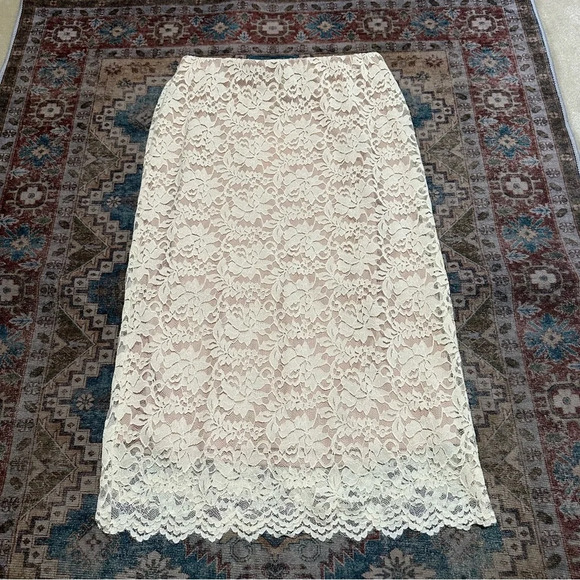 NWT Skies are Blue• Cream and nude lace midi skirt size extra small XS NEW - Picture 9 of 14